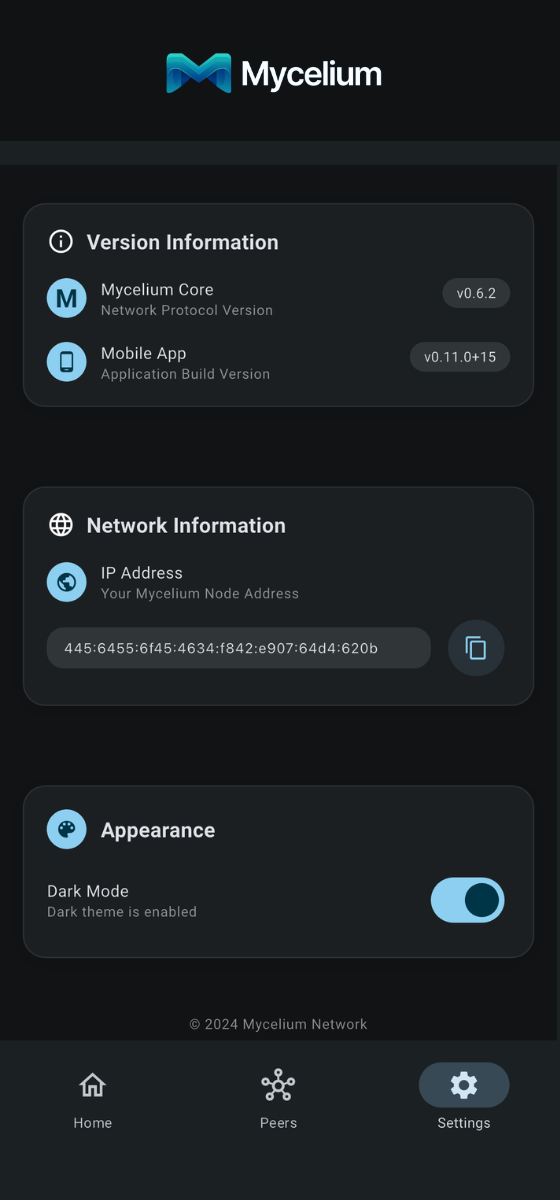 Mycelium Settings